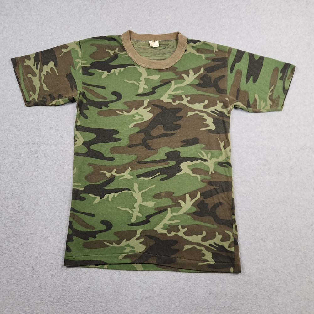 Vintage Camouflage Shirt Medium Green Woodland Camo Hunting‎ True Think  80s